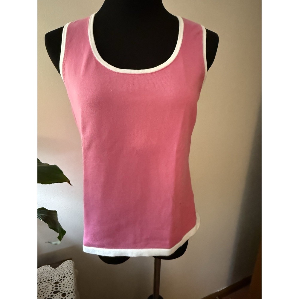 Jones New York Country Tank cotton shell PM pink with white trim